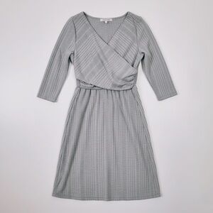 05 | Modern Minimalist Ruched Bodycon Light Sweater Wrap Front Dress in Grey